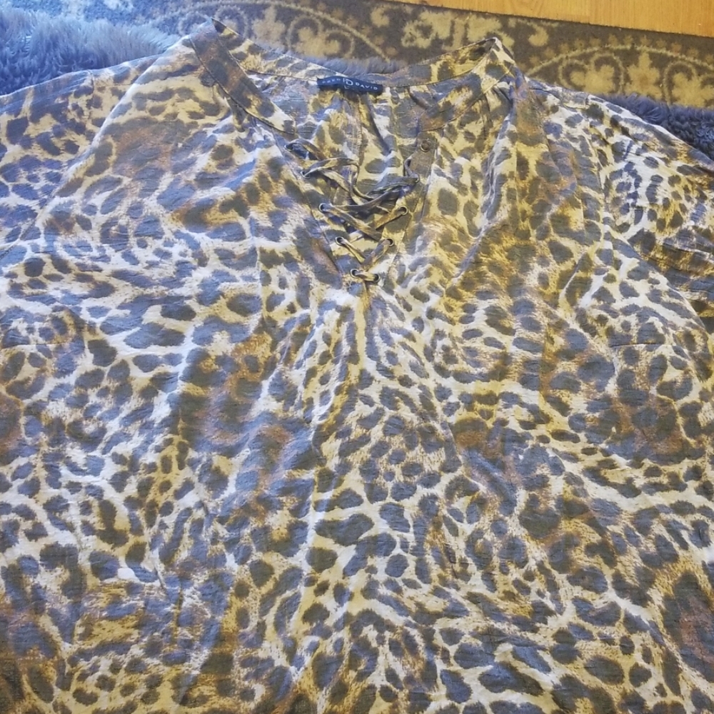 Semi-Sheer Leopard Print Lace-Up Tunic